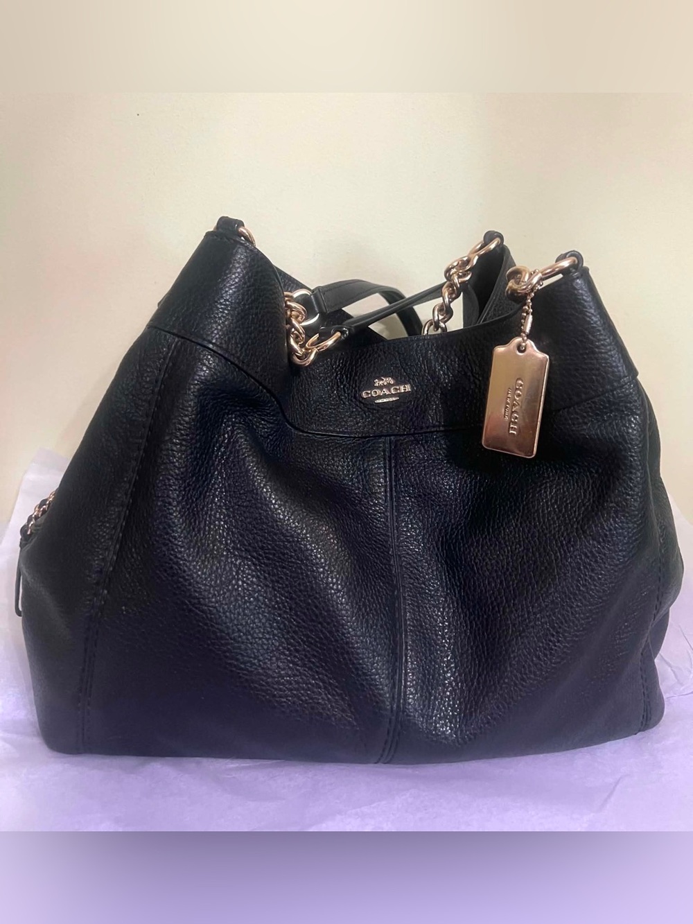 Coach Black Pebbled Leather Shoulder Hobo with Gold Hardware